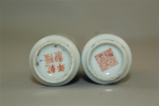 Two Chinese enamelled porcelain cylindrical snuff bottles, 1821-1850, 7.5cm